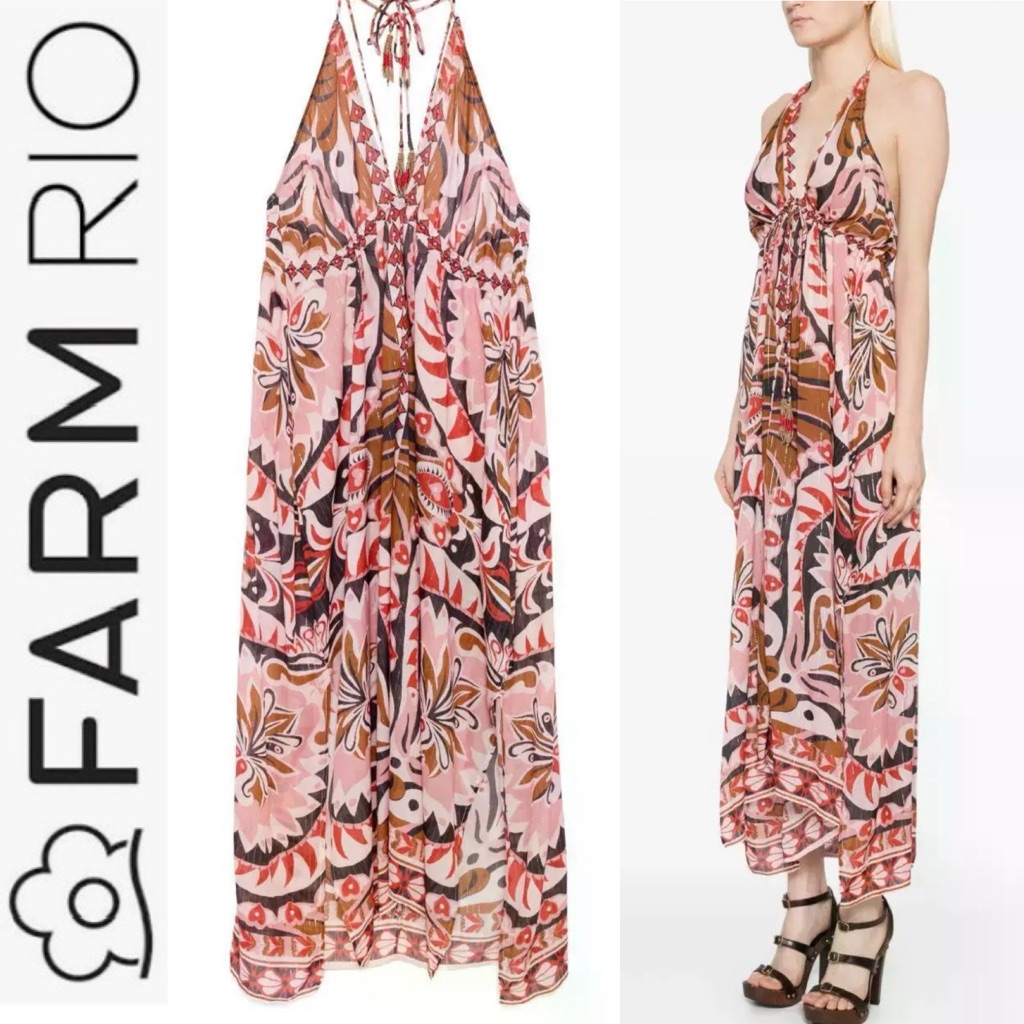 Nwt Farm Rio Pineapple Jewelry Multicolor Midi Dress M